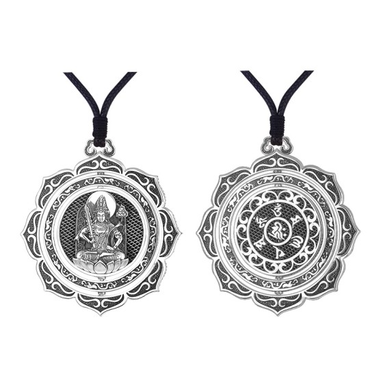 990 Silver Akasagarbha Bodhisattva Guardian Pendant - Ox & Tiger Zodiac Birth Buddha